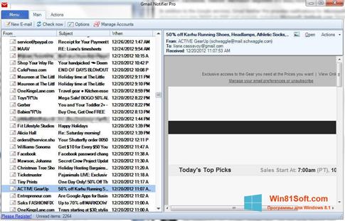 Скриншот программы Gmail Notifier для Windows 8.1
