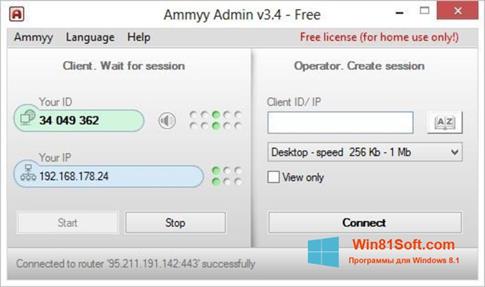 Скриншот программы Ammyy Admin для Windows 8.1