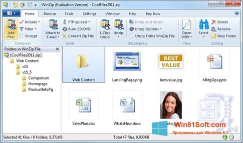 Скриншот программы WinZip для Windows 8.1
