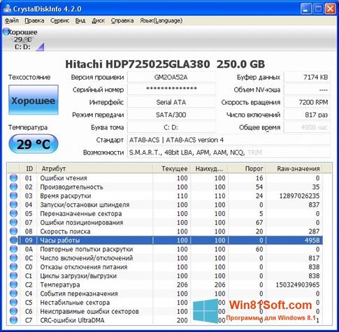 Скриншот программы CrystalDiskInfo для Windows 8.1