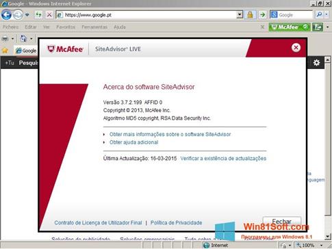 Скриншот программы McAfee SiteAdvisor для Windows 8.1