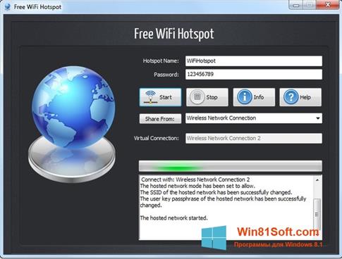 Скриншот программы Wi-Fi HotSpot Creator для Windows 8.1