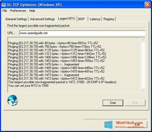 Скриншот программы TCP Optimizer для Windows 8.1