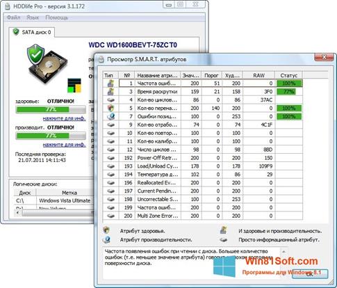 Скриншот программы HDDlife для Windows 8.1