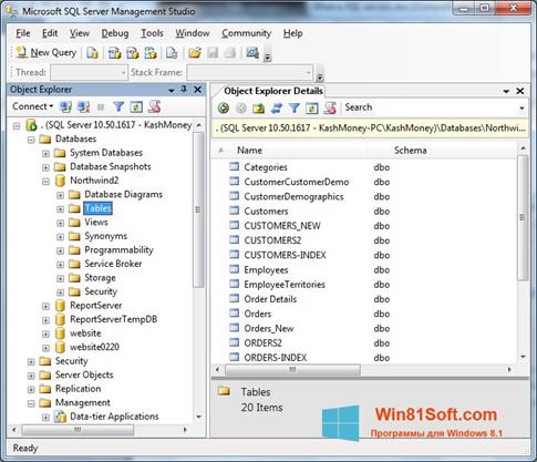 Скриншот программы Microsoft SQL Server для Windows 8.1
