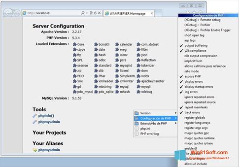 Скриншот программы WampServer для Windows 8.1