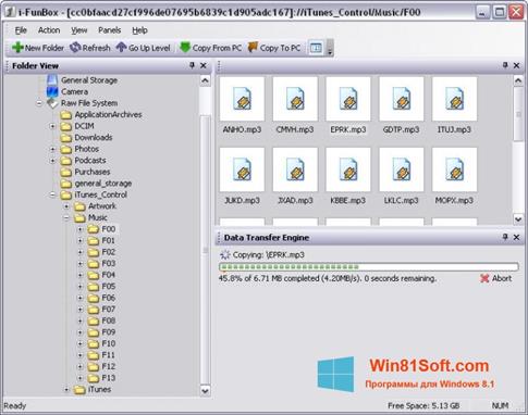 Скриншот программы iFunBox для Windows 8.1