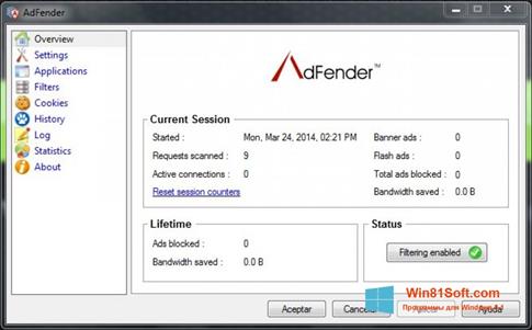 Скриншот программы AdFender для Windows 8.1