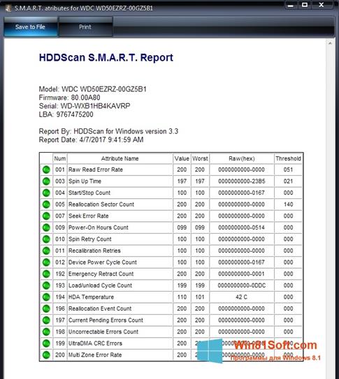 Скриншот программы HDDScan для Windows 8.1