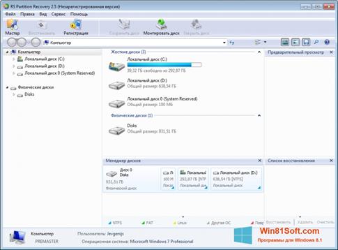 Скриншот программы RS Partition Recovery для Windows 8.1