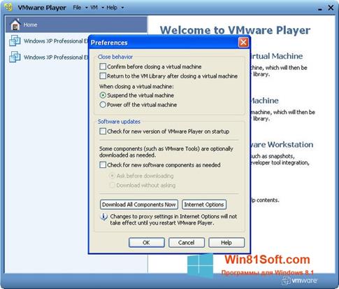 Скриншот программы VMware Player для Windows 8.1