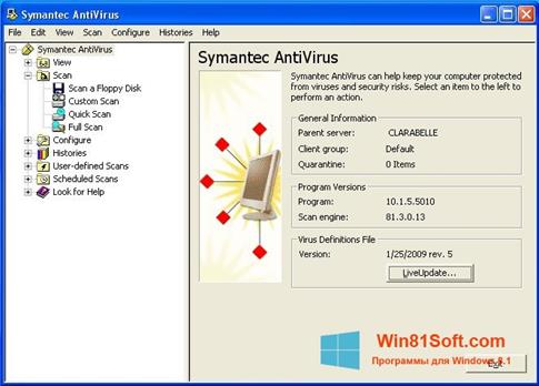 Скриншот программы Symantec Antivirus для Windows 8.1