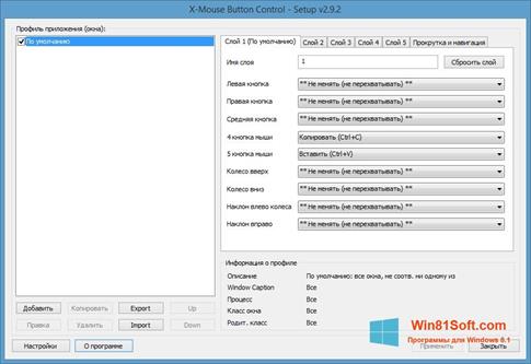 Скриншот программы X-Mouse Button Control для Windows 8.1