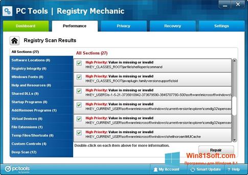 Скриншот программы Registry Mechanic для Windows 8.1
