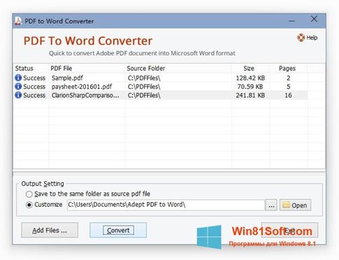 Скриншот программы PDF to Word Converter для Windows 8.1