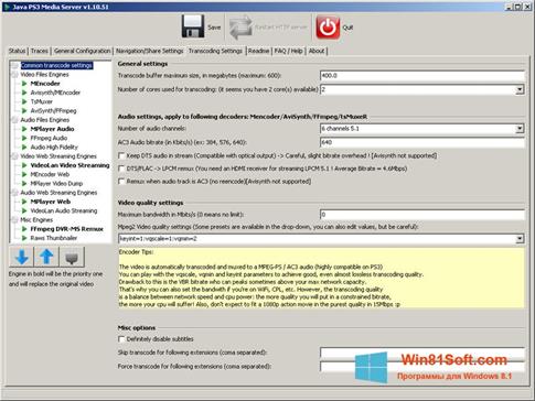 Скриншот программы PS3 Media Server для Windows 8.1