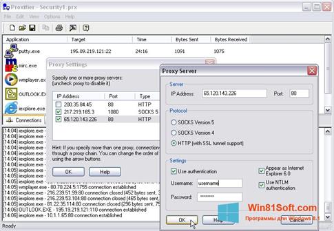 Скриншот программы Proxifier для Windows 8.1