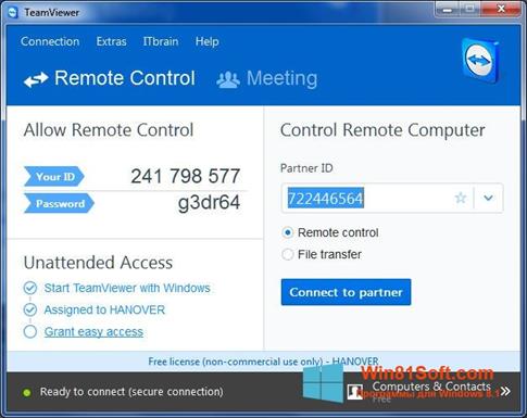 Скриншот программы TeamViewer для Windows 8.1