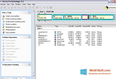 Скриншот программы Norton Partition Magic для Windows 8.1