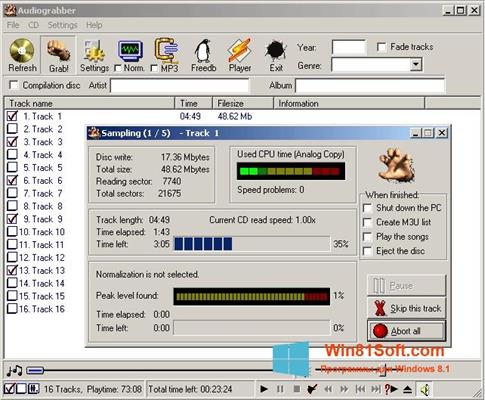 Скриншот программы Audiograbber для Windows 8.1
