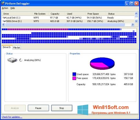 Скриншот программы Defraggler для Windows 8.1
