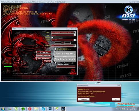 Скриншот программы MSI Kombustor для Windows 8.1