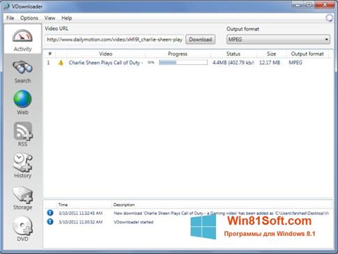 Скриншот программы VDownloader для Windows 8.1